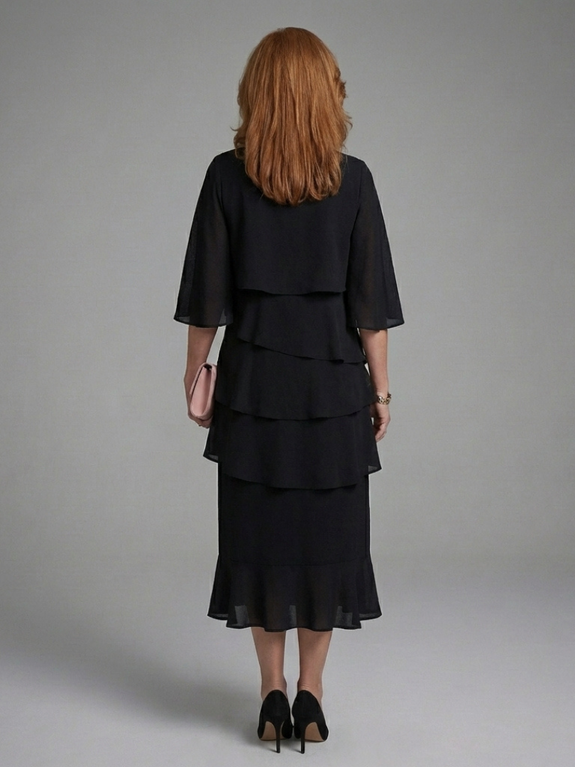 Maelis | Layered Cape Sleeve Midi Dress