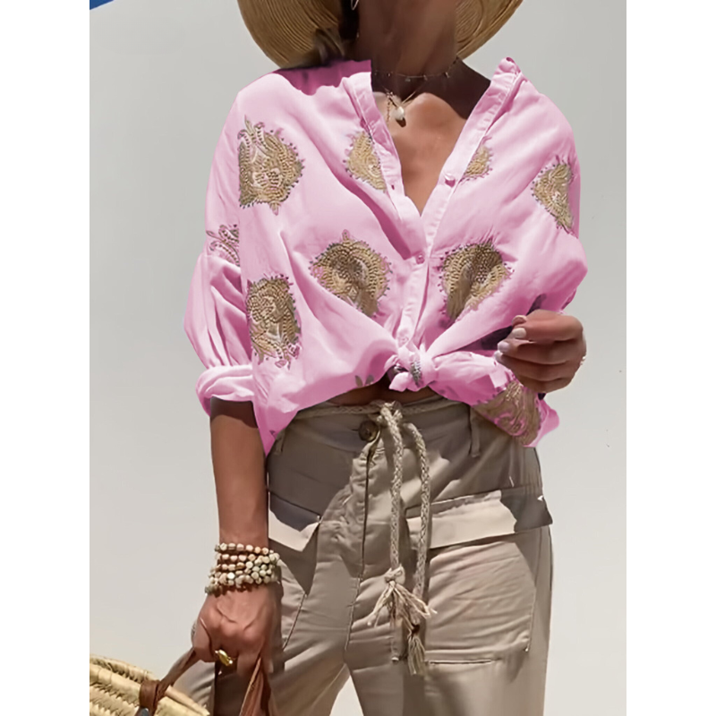 Celestria – Embroidered Shirt with Button Placket