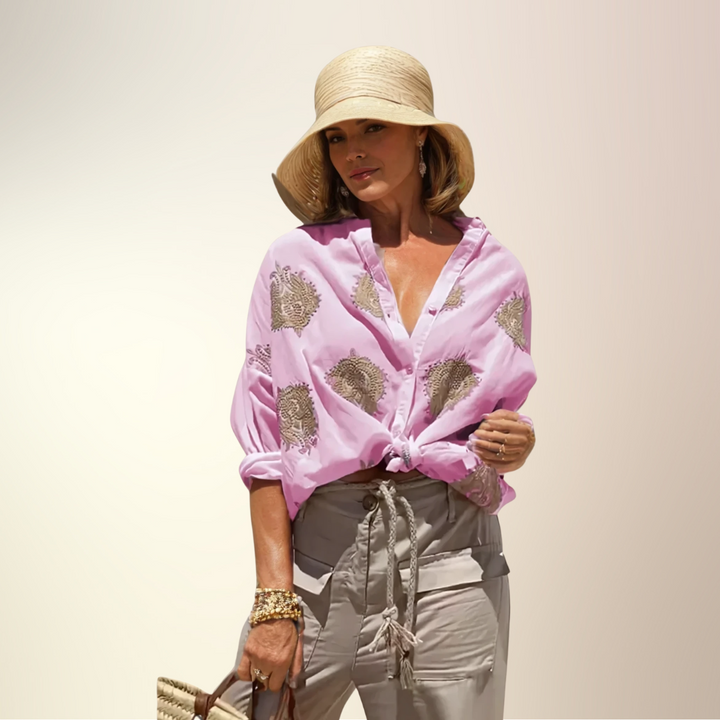 Celestria – Embroidered Shirt with Button Placket