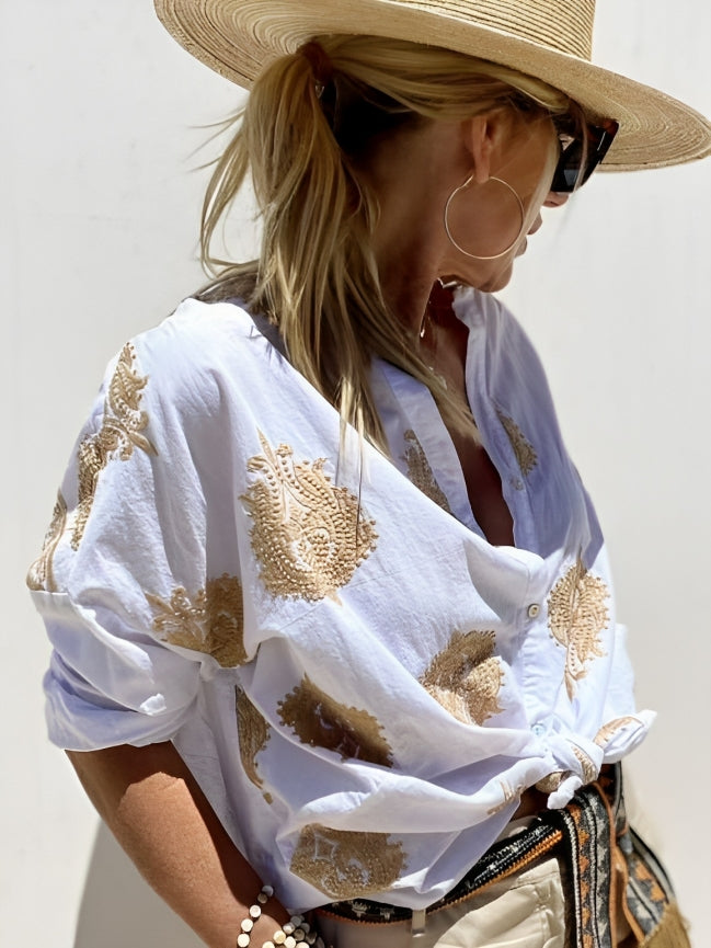 Celestria – Embroidered Shirt with Button Placket