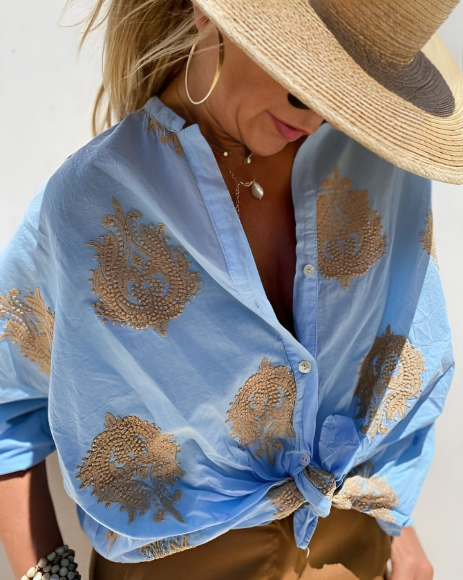 Celestria – Embroidered Shirt with Button Placket